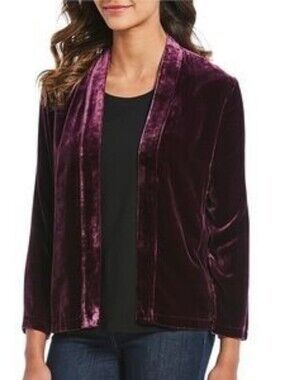 Calvin Klein Velvet Open-Front Blazer in Plum